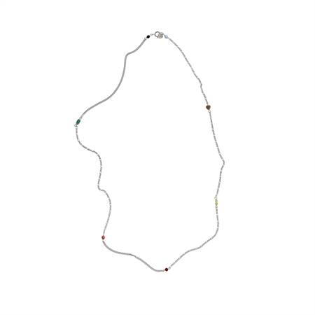STINE A Harlequin Necklace lang sølvhalskæde i 925 sterlingsølv med to forskellige kædetyper og farvede ædelsten