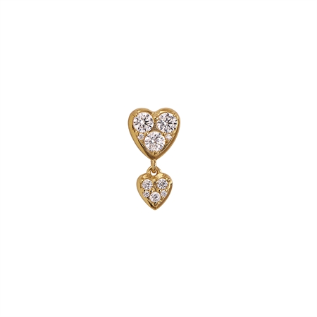 STINE A J'adore Two Petit Hearts Earring Guld ørestik i 18k forgyldt sterlingsølv med to dansende hjerter og hvide zirkoner