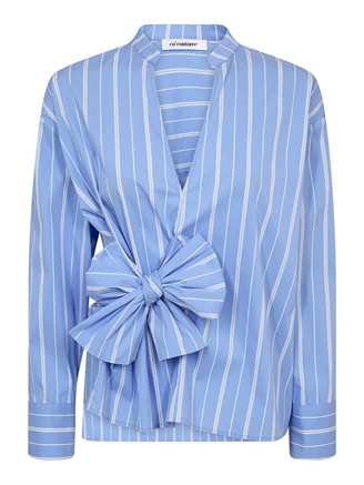 Co'Couture ShiraCC Stripe Bow V-Blouse Pale Blue