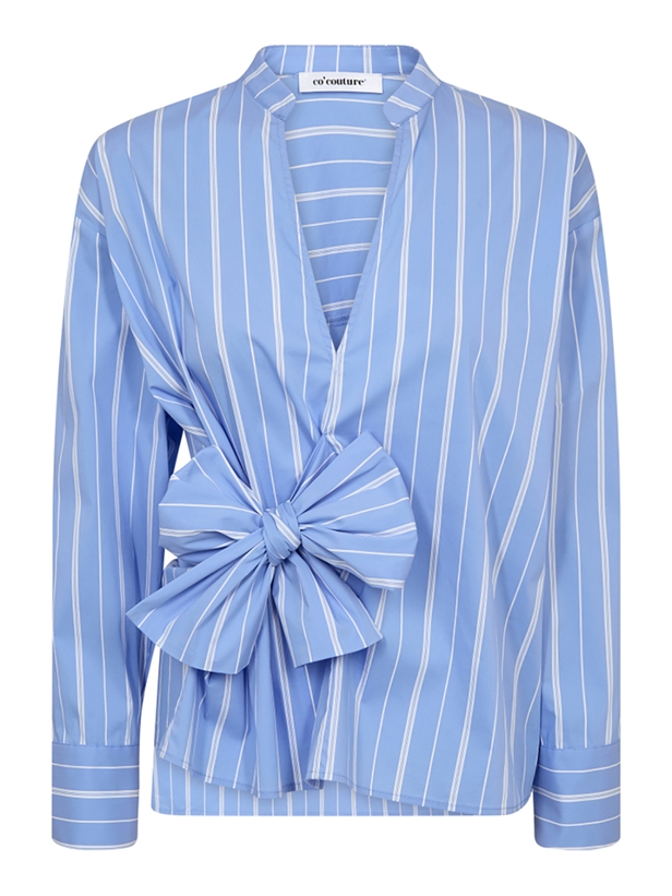 Co\'Couture ShiraCC Stripe Bow V-Blouse Pale Blue